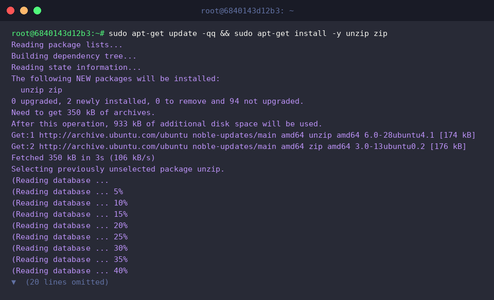 sudo apt-get update -qq && sudo apt-get install -y unzip zip