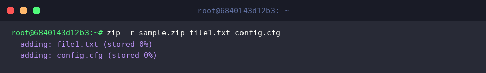 zip -r sample.zip file1.txt config.cfg