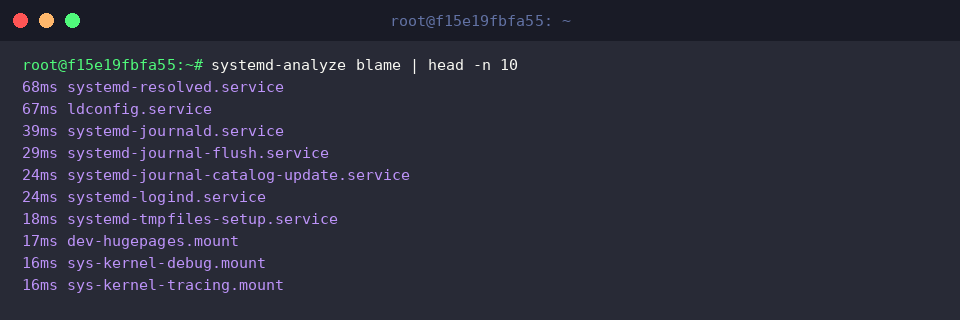 systemd-analyze blame | head -n 10