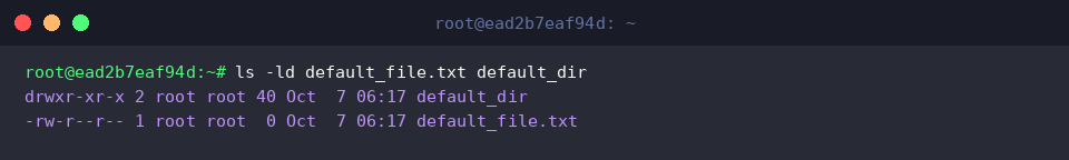 ls -ld default_file.txt default_dir