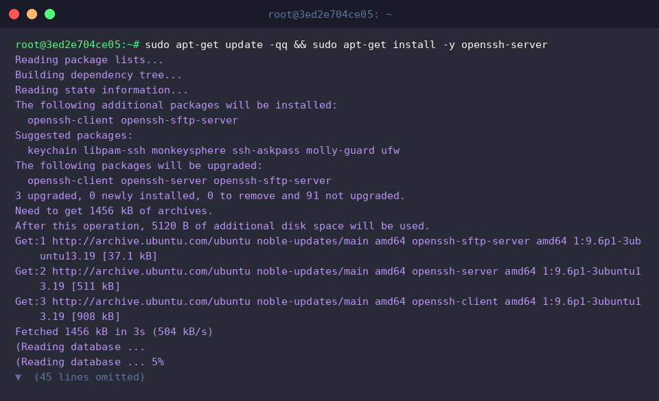 sudo apt-get update -qq && sudo apt-get install -y openssh-server