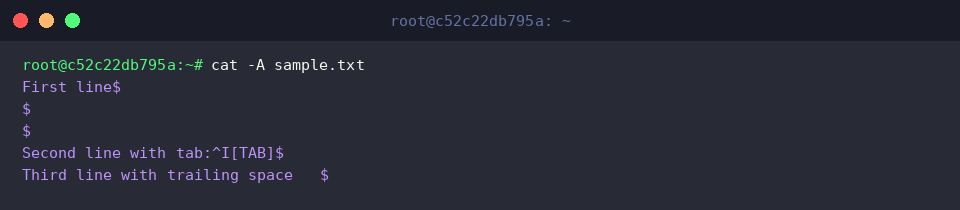 cat -A sample.txt