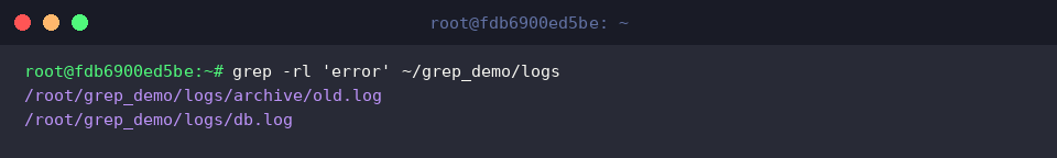 grep -rl &rsquo;error&rsquo; ~/grep_demo/logs