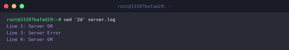 sed ‘2d’ server.log