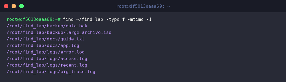 find ~/find_lab -type f -mtime -1