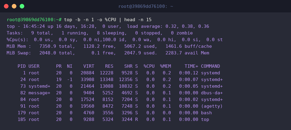 Sortierung der Systemprozesse nach CPU-Verbrauch