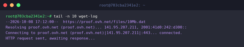 tail -n 10 wget-log