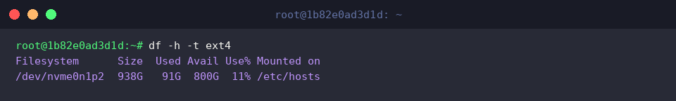 Filtering for ext4 filesystems with df -t