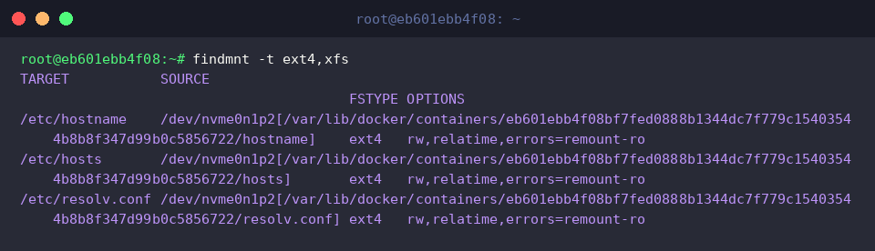 findmnt -t ext4,xfs