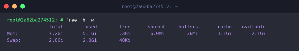 Aufgetrennte Anzeige von Puffern und Caches mit free -h -w
