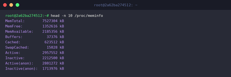 Abfrage von /proc/meminfo über head