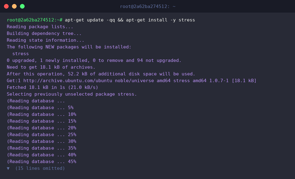 Installation des Pakets stress via apt