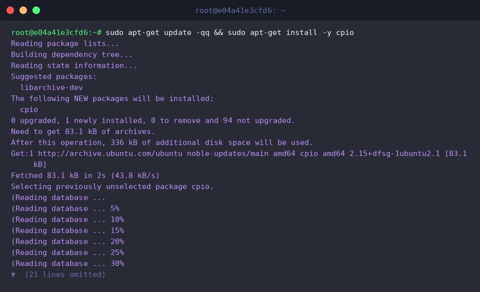 Installation von cpio via APT unter Ubuntu