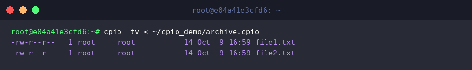 Strukturprüfung des cpio-Archivs ohne Entpackvorgang