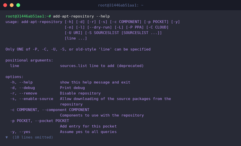 Hilfedialog von add-apt-repository einsehen