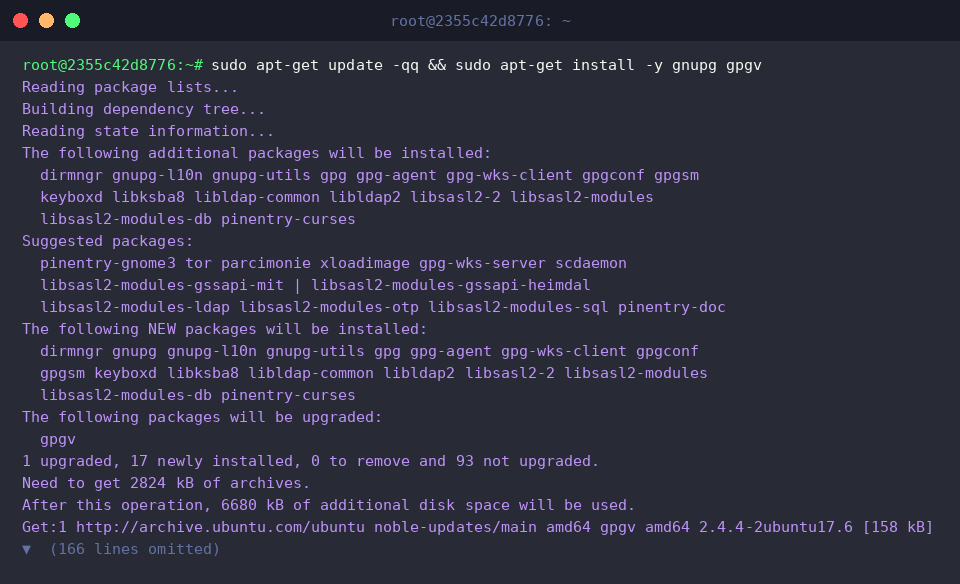 Updating package indices and installing GnuPG utilities