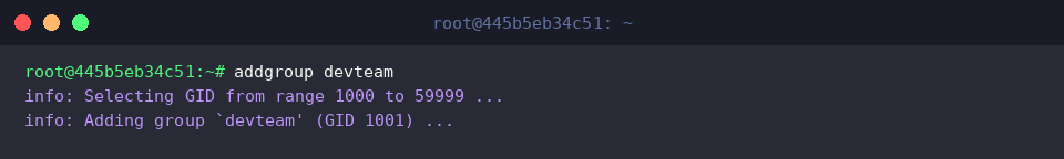 Erstellung der regulären Gruppe devteam