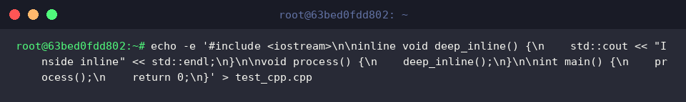 Erstellung des C++-Testcodes mit Inline-Funktion