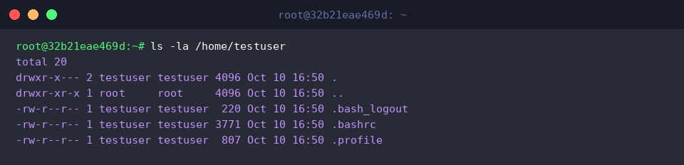 ls -la /home/testuser