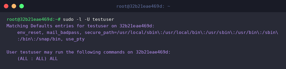 sudo -l -U testuser