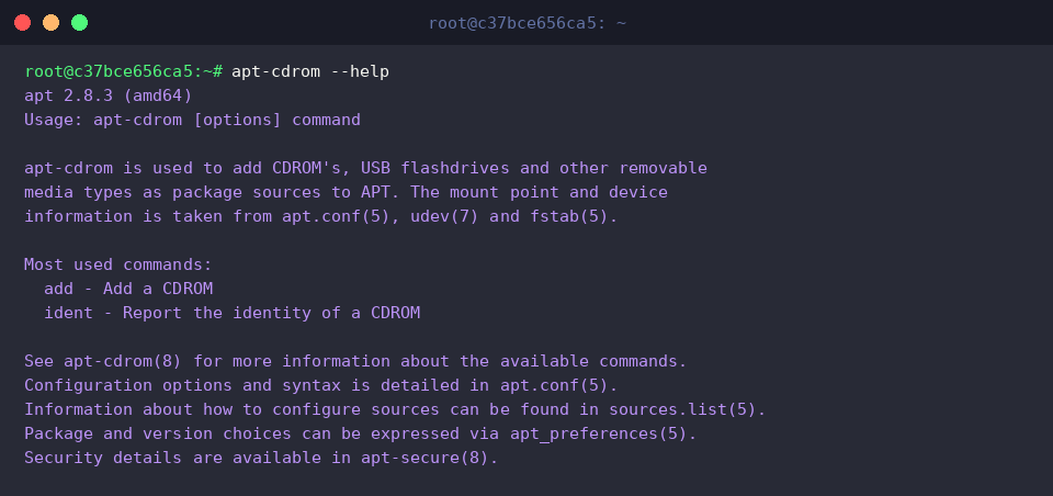 apt-cdrom &ndash;help command reference
