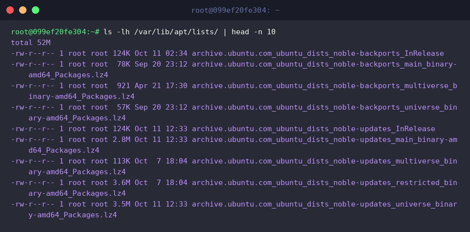 ls -lh /var/lib/apt/lists/ | head -n 10
