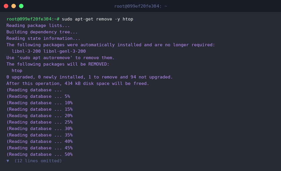 sudo apt-get remove -y htop