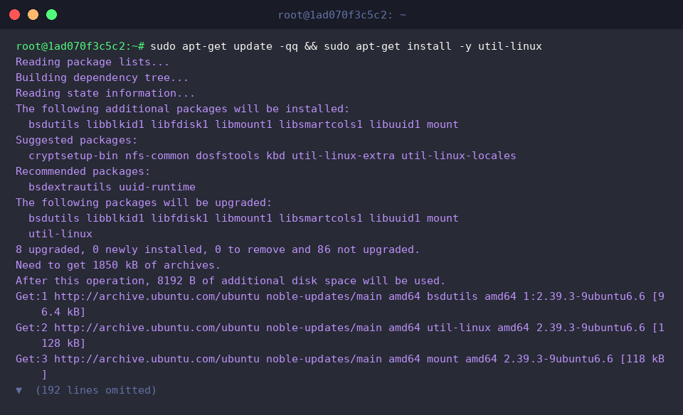 sudo apt-get update -qq && sudo apt-get install -y util-linux