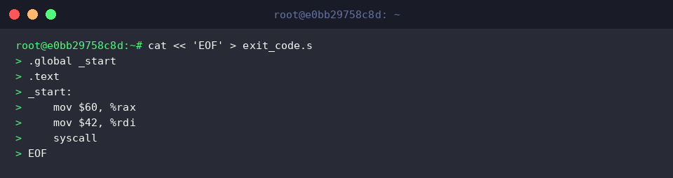 إنشاء ملف التجميع exit_code.s
