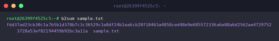 Running b2sum on sample.txt