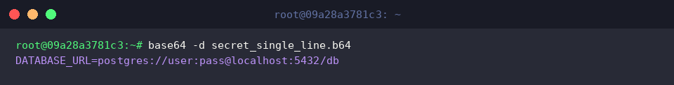 Restoring environment configuration with base64 -d