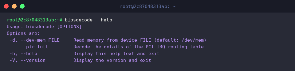Display biosdecode help options and synopsis