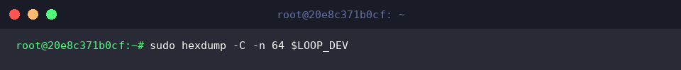 Ergebnisprüfung des Teilbereichs mit hexdump