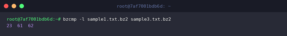 bzcmp -l sample1.txt.bz2 sample3.txt.bz2