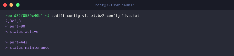 bzdiff config_v1.txt.bz2 config_live.txt