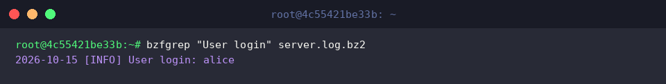 bzfgrep “User login” server.log.bz2