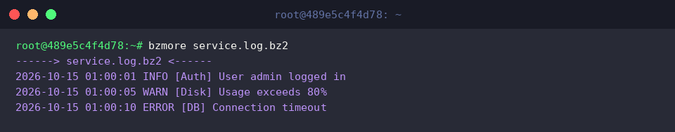 Reading bzip2 archive directly using bzmore