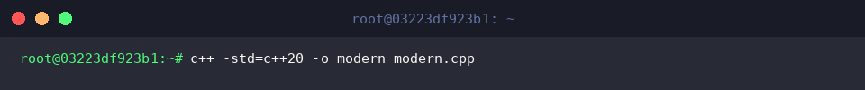 Kompilieren mit expliziter C++20-Standardangabe