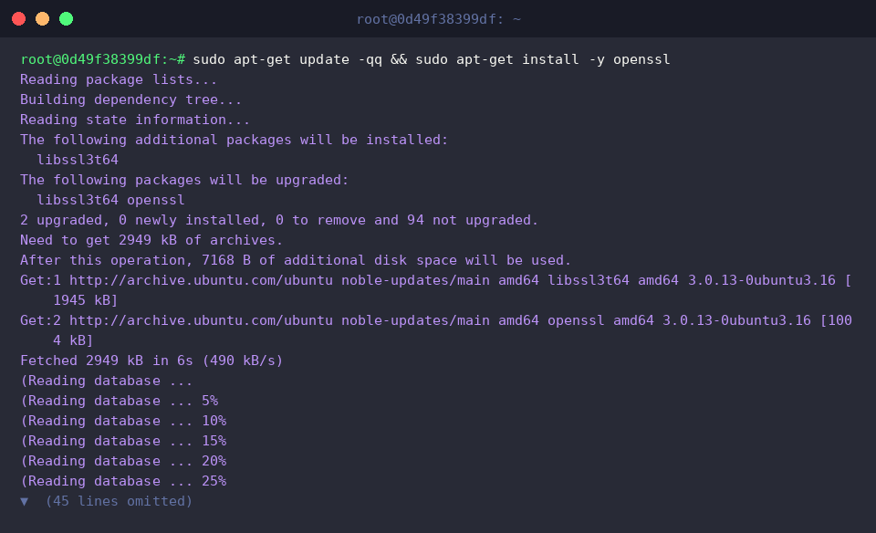 تحديث الحزم وتثبيت OpenSSL على النظام