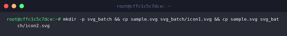 mkdir -p svg_batch && cp sample.svg svg_batch/icon1.svg && cp sample.svg svg_batch/icon2.svg