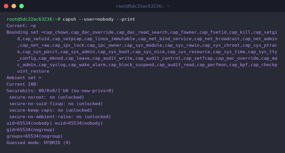 capsh &ndash;user=nobody &ndash;print