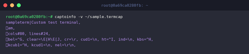 captoinfo -v ~/sample.termcap