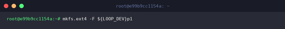 mkfs.ext4 -F ${LOOP_DEV}p1