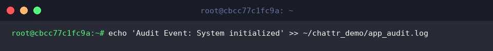 echo ‘Audit Event: System initialized’ » ~/chattr_demo/app_audit.log