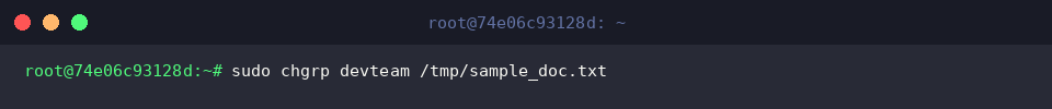 sudo chgrp devteam /tmp/sample_doc.txt