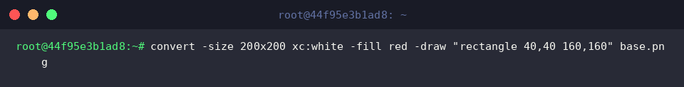 convert -size 200x200 xc:white -fill red -draw &ldquo;rectangle 40,40 160,160&rdquo; base.png
