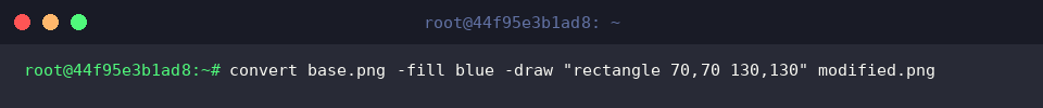 convert base.png -fill blue -draw &ldquo;rectangle 70,70 130,130&rdquo; modified.png