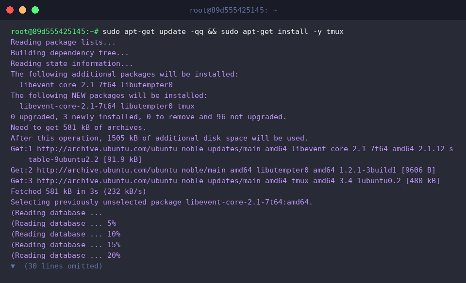 Installation von tmux über APT