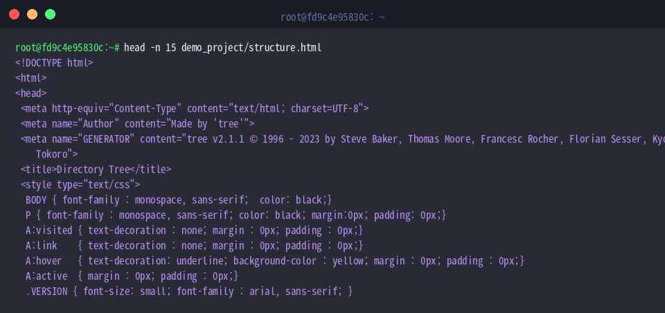 Kopfbereich des generierten HTML-Dokuments prüfen