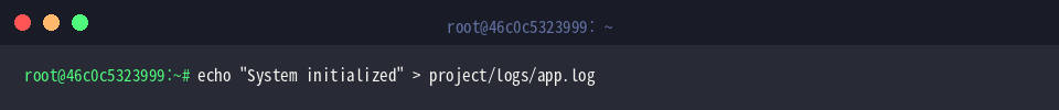 echo “System initialized” > project/logs/app.log